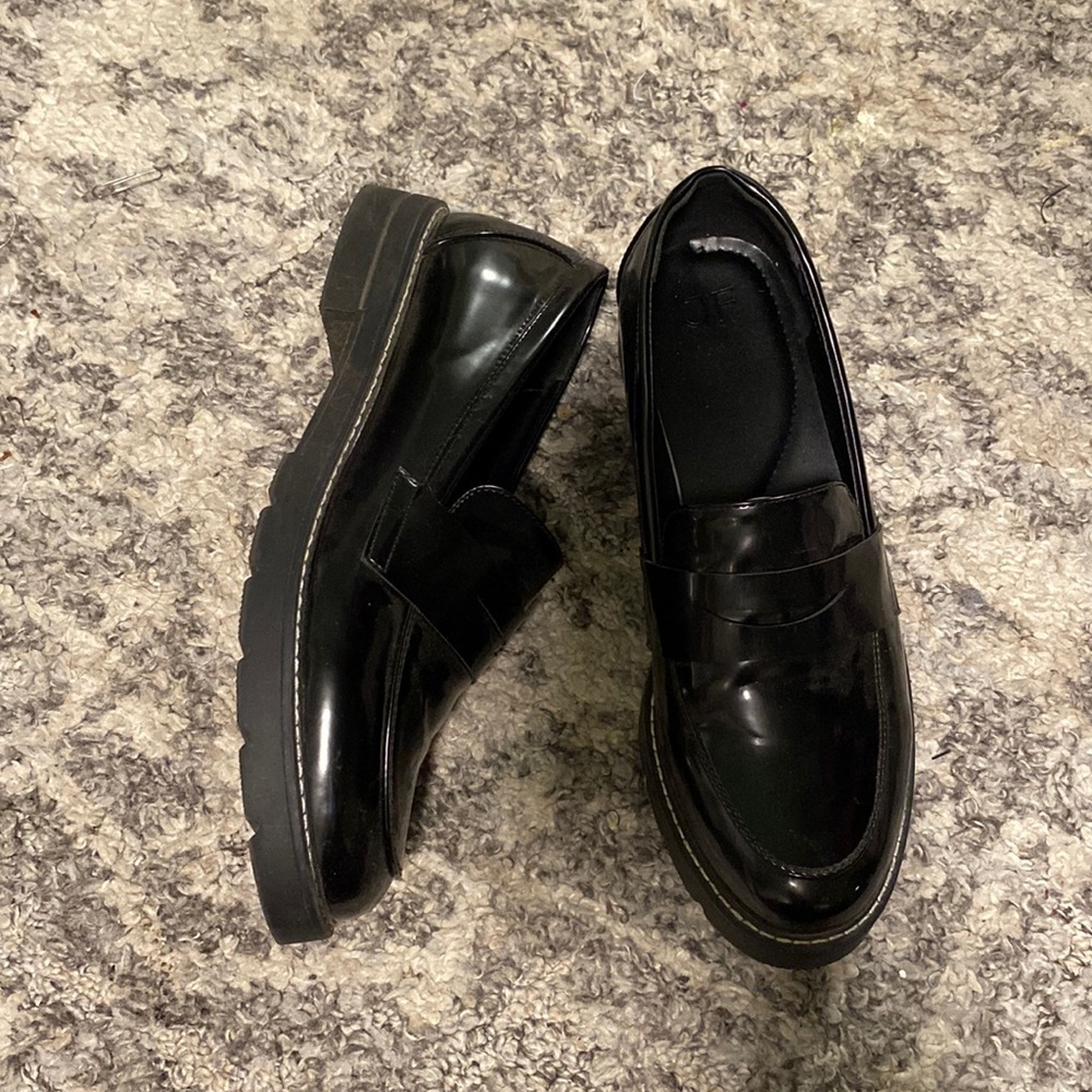 Black leather loafers